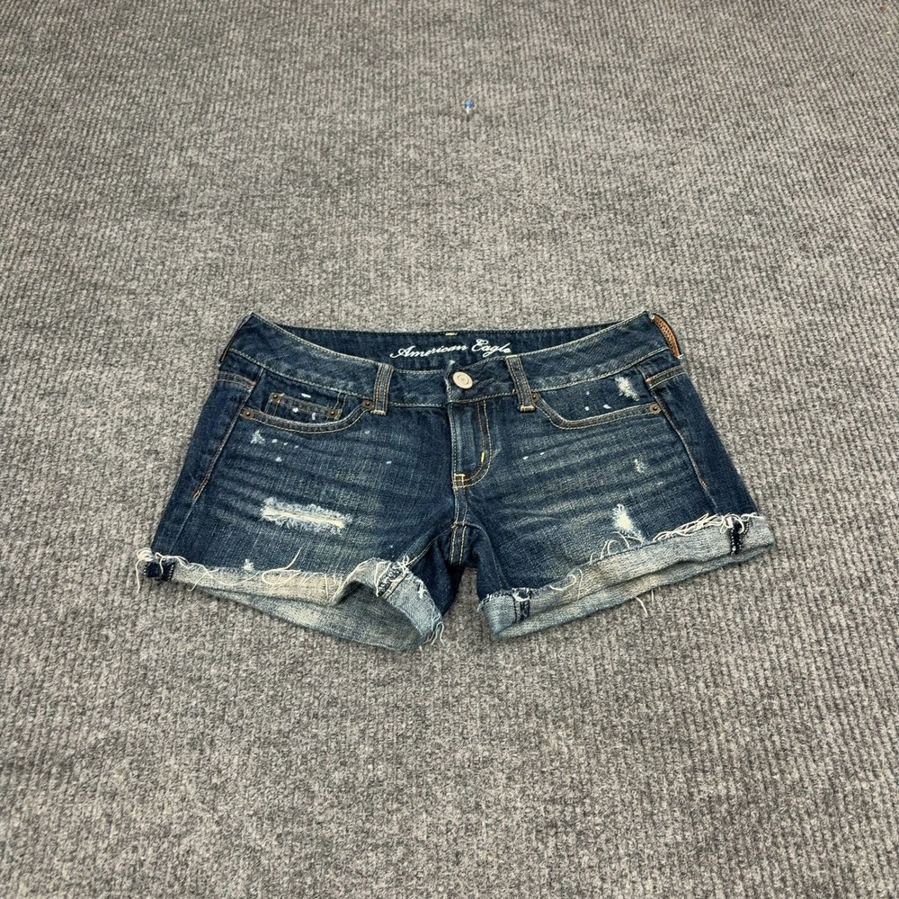 American Eagle Shorts Womens 2 Blue Cotton Distressed Paint Splatter Cutoff Boho